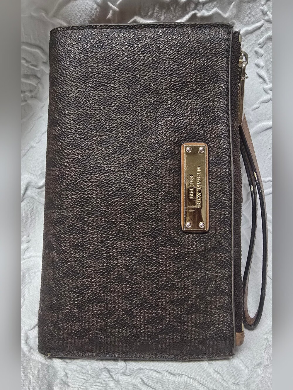 Michael Kors Jet Set Double Zip Wristlet Phone Wallet Brown MK Signature